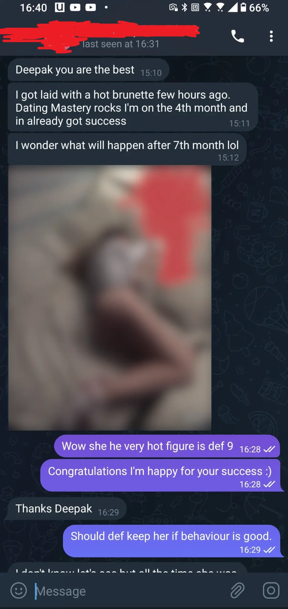 Student reporting his dating success